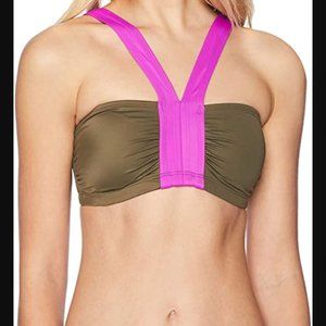 Green n Pink Bandeau V Neck Halter Bikini Top NWT
